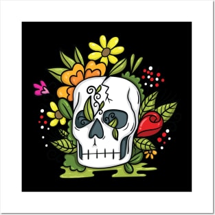 Skull with flower Posters and Art